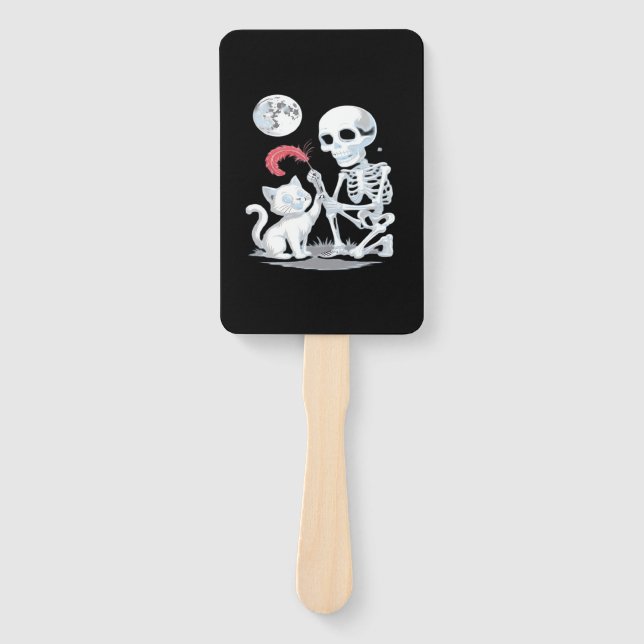 Skeleton Cat Halloween Funny Cute Spooky Essential Hand Fan (Front)