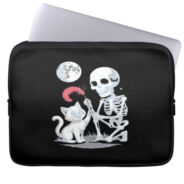 Skeleton Cat Halloween Funny Cute Spooky Essential Laptop Sleeve (Front)