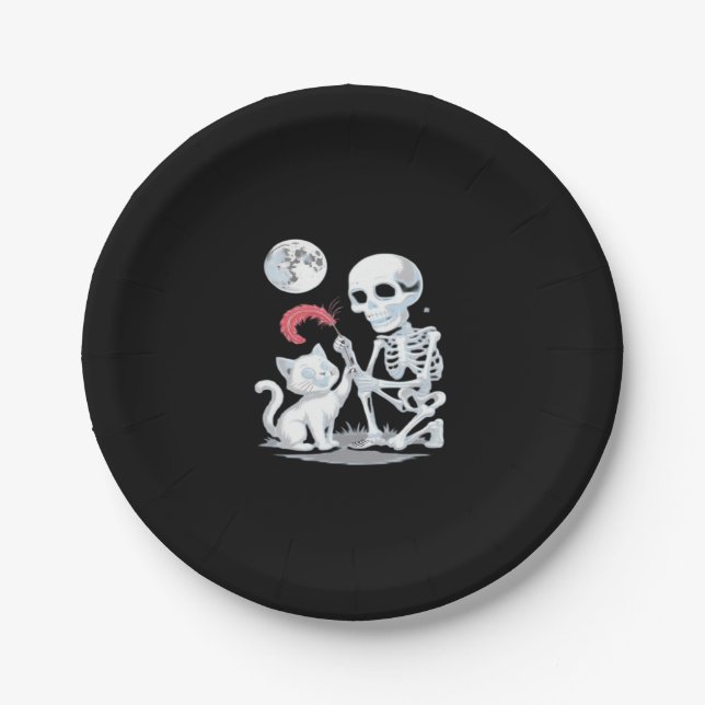 Skeleton Cat Halloween Funny Cute Spooky Essential Paper Plate (Front)