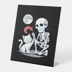 Skeleton Cat Halloween Funny Cute Spooky Essential Pedestal Sign