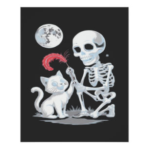 Skeleton Cat Halloween Funny Cute Spooky Essential Poster