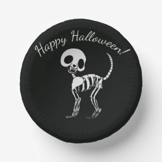 Skeleton Cat Happy Halloween Paper Plate