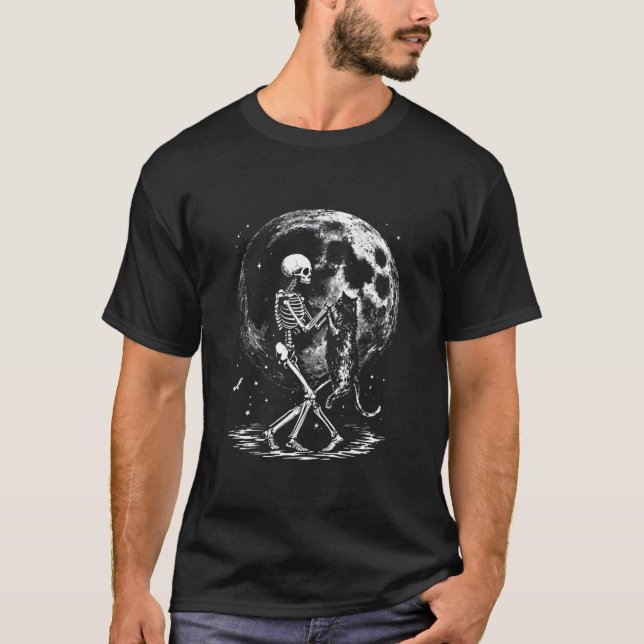 Skeleton Cat Moon Dance T-Shirt (Front)