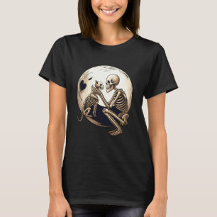 Skeleton Cat Moon Night Halloween Funny Cute Men W T-Shirt