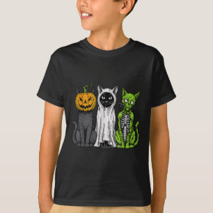 Skeleton Cat Pumpkin Ghost Halloween Kitty Meow Gi T-Shirt