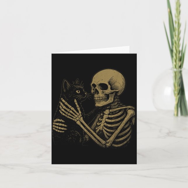 Skeleton Cat Skull Hugging Cat Halloween Cat Lover Card (Front)