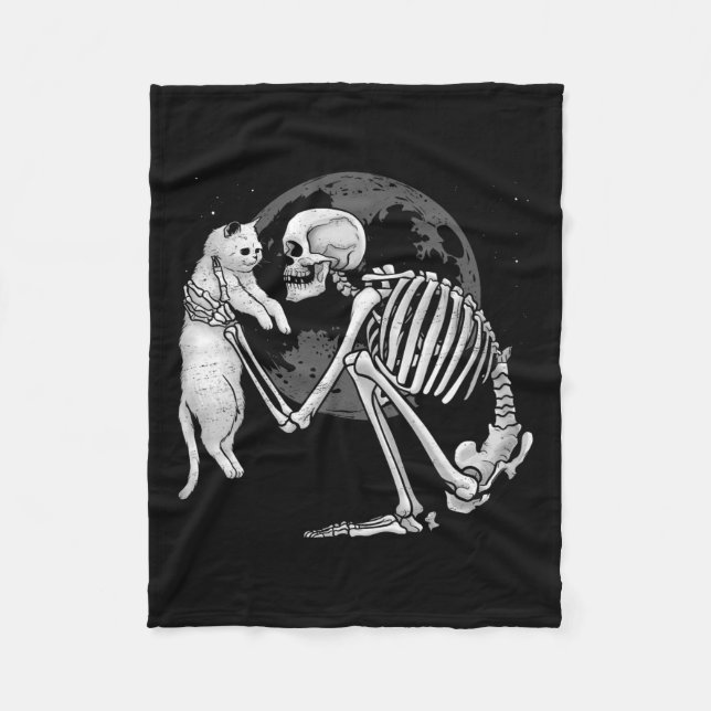 Skeleton Cat Skull Kitty Cute Ghost Halloween Men  Fleece Blanket (Front)