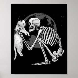 Skeleton Cat Skull Kitty Cute Ghost Halloween Men  Poster