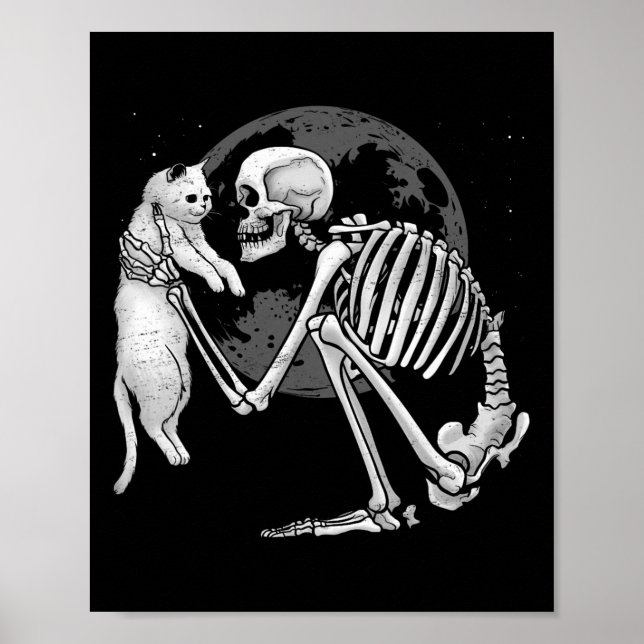 Skeleton Cat Skull Kitty Cute Ghost Halloween Men  Poster (Front)