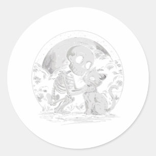 Skeleton Cat Skull Kitty Cute Goth Halloween Costu Classic Round Sticker