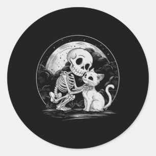Skeleton Cat Skull Kitty Cute Goth Halloween Costu Classic Round Sticker