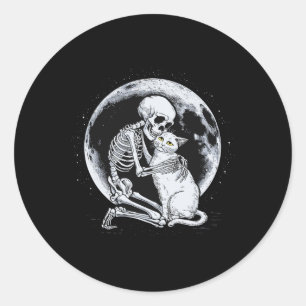Skeleton Cat Skull Kitty Cute Goth Halloween Costu Classic Round Sticker