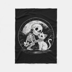 Skeleton Cat Skull Kitty Cute Goth Halloween Costu Fleece Blanket