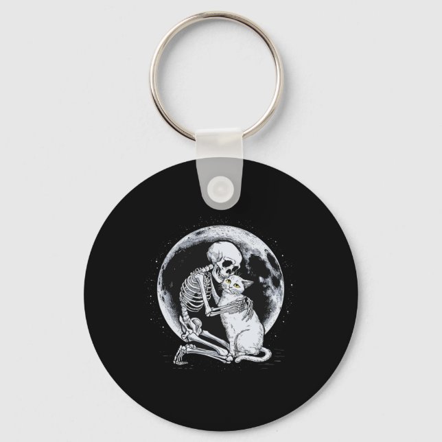 Skeleton Cat Skull Kitty Cute Goth Halloween Costu Key Ring (Front)