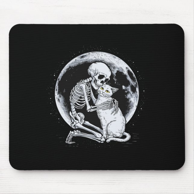 Skeleton Cat Skull Kitty Cute Goth Halloween Costu Mouse Mat (Front)
