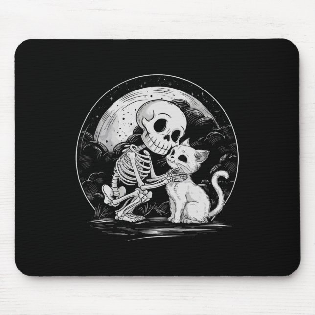 Skeleton Cat Skull Kitty Cute Goth Halloween Costu Mouse Mat (Front)