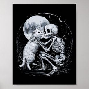 Skeleton Cat Skull Kitty Cute Goth Halloween Costu Poster