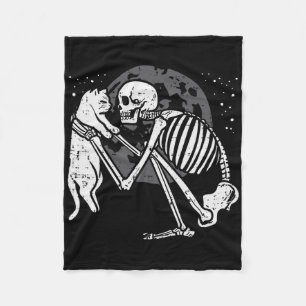 Skeleton Cat Skull Kitty Cute Goth Halloween Men W Fleece Blanket