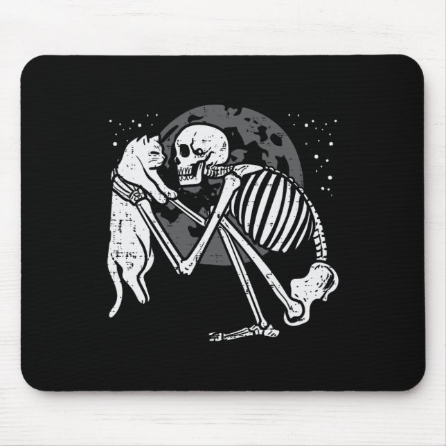 Skeleton Cat Skull Kitty Cute Goth Halloween Men W Mouse Mat (Front)