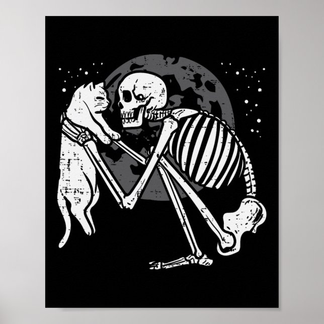 Skeleton Cat Skull Kitty Cute Goth Halloween Men W Poster (Front)