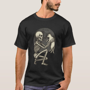Skeleton Cat Skull Kitty Cute Goth Halloween Men W T-Shirt
