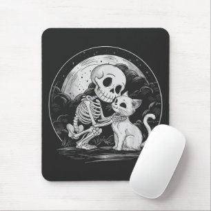 Skeleton Cat Skull Kitty - Cute Goth Halloween Mouse Mat