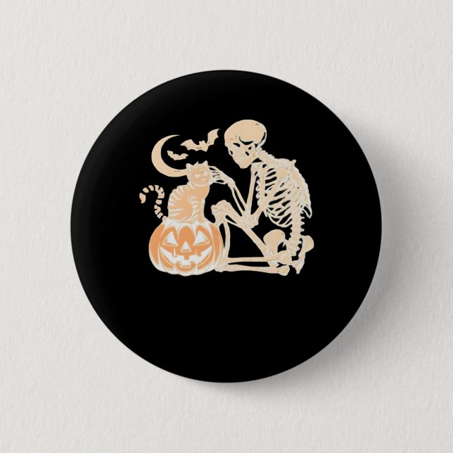 Skeleton Cat Skull kitty Cute Halloween Design Cla 6 Cm Round Badge (Front)