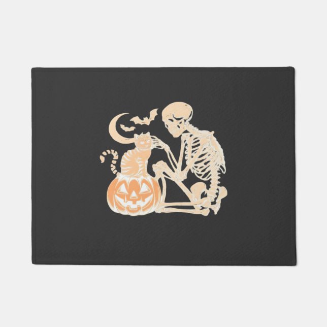 Skeleton Cat Skull kitty Cute Halloween Design Cla Doormat (Front)