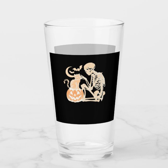 Skeleton Cat Skull kitty Cute Halloween Design Cla Glass (Front)