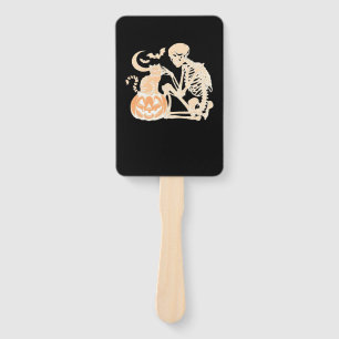 Skeleton Cat Skull kitty Cute Halloween Design Cla Hand Fan