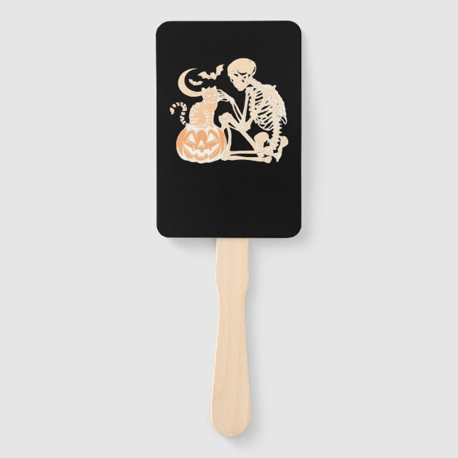 Skeleton Cat Skull kitty Cute Halloween Design Cla Hand Fan (Front)