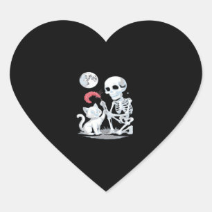 Skeleton Cat Skull kitty Cute Halloween Design Cla Heart Sticker