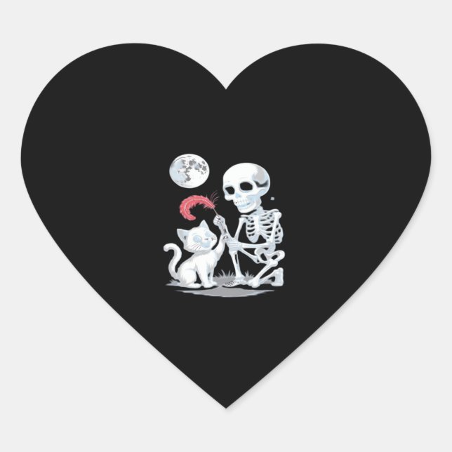 Skeleton Cat Skull kitty Cute Halloween Design Cla Heart Sticker (Front)