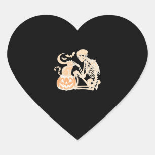 Skeleton Cat Skull kitty Cute Halloween Design Cla Heart Sticker