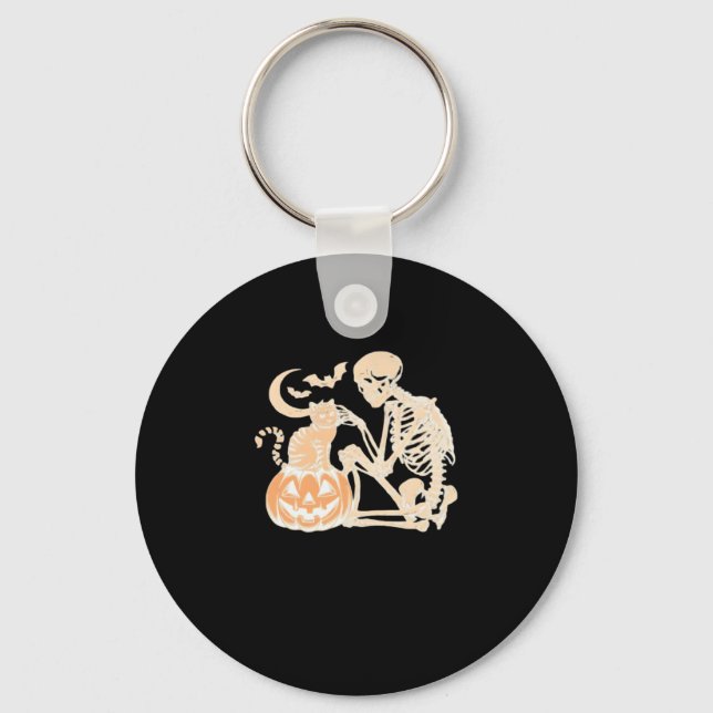 Skeleton Cat Skull kitty Cute Halloween Design Cla Key Ring (Front)