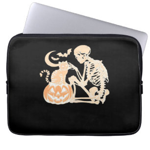 Skeleton Cat Skull kitty Cute Halloween Design Cla Laptop Sleeve