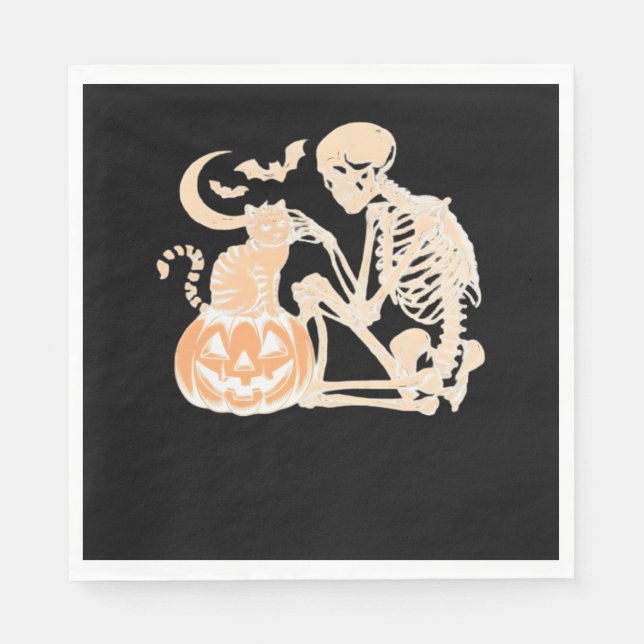 Skeleton Cat Skull kitty Cute Halloween Design Cla Napkin (Front)