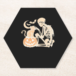 Skeleton Cat Skull kitty Cute Halloween Design Cla Paper Coaster