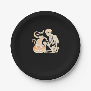 Skeleton Cat Skull kitty Cute Halloween Design Cla Paper Plate