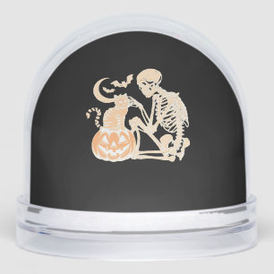 Skeleton Cat Skull kitty Cute Halloween Design Cla Snowglobe