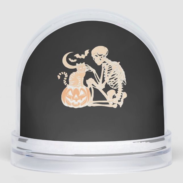 Skeleton Cat Skull kitty Cute Halloween Design Cla Snowglobe (Front)