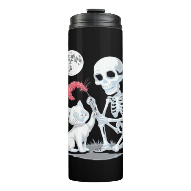 Skeleton Cat Skull kitty Cute Halloween Design Cla Thermal Tumbler (Front)