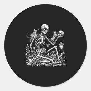 Skeleton cat skull kitty cute halloween men women classic round sticker