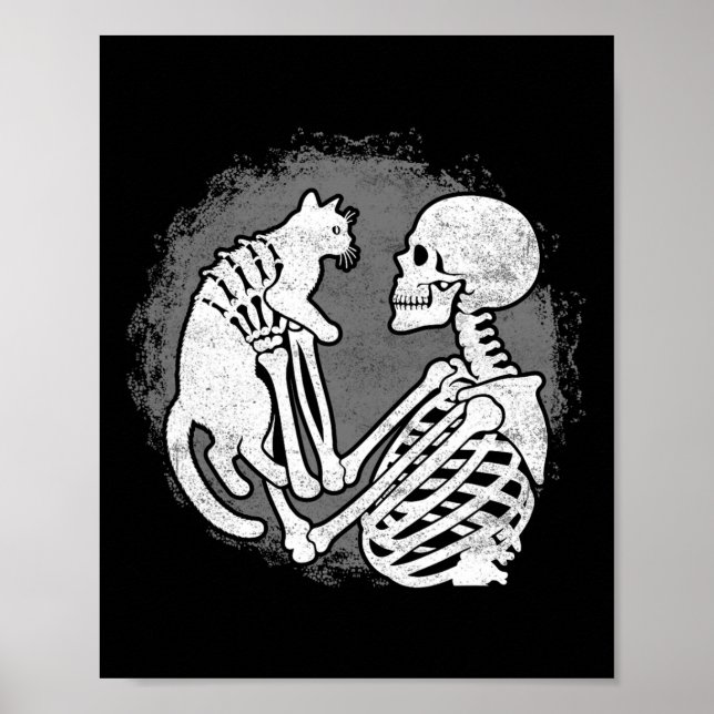 Skeleton Cat Skull Kitty Cute Halloween Men Women  Poster (Front)