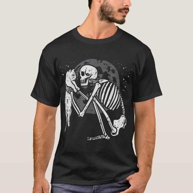 Skeleton Cat Skull Kitty Goth Halloween Men Women  T-Shirt (Front)