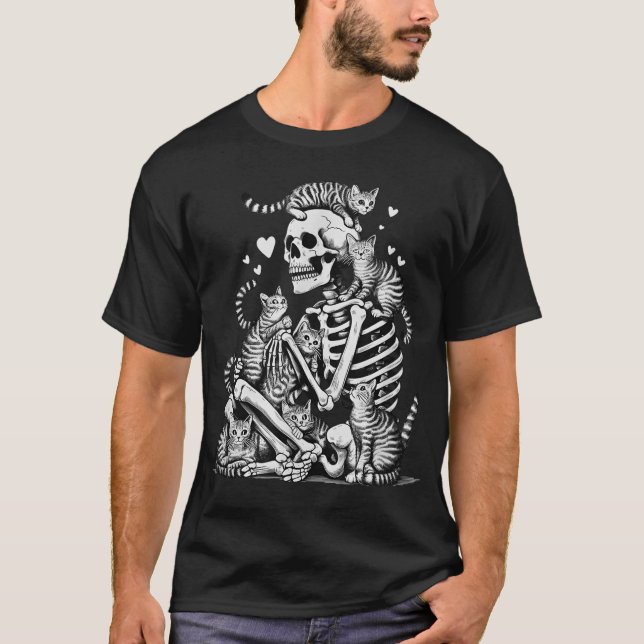Skeleton Cat Skull Kitty Halloween T-Shirt (Front)