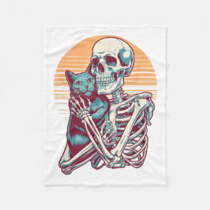 Skeleton Cat Skull Kitty Vintage Halloween Men Wom Fleece Blanket
