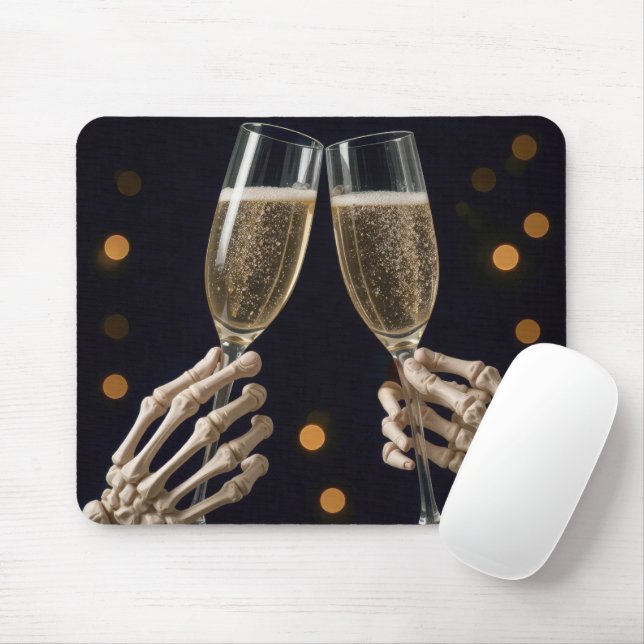 Skeleton Champagne Toast Mouse Mat (With Mouse)
