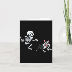 Skeleton Chasing Dog Boston Terrier Halloween Pet Card