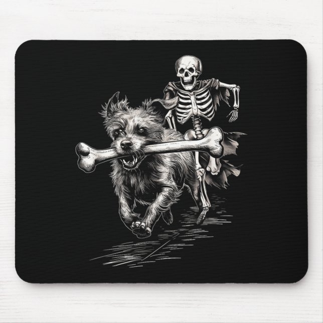 Skeleton Chasing Dog Funny Halloween Missing Bone Mouse Mat (Front)